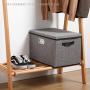 Large Foldable Storage Boxes with Lid [2-Pack] Linen Fabric Decorative Storage Bin Organizer Containers with Removable Lids Cover for Bedroom Closet Office Living Room