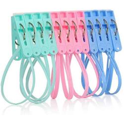 lasenersm 12 Pieces Clothes Peg Clip Pins with Rope Clothes Hanger Clips Clothes Pegs Windproof Hanger Plastic Clips for Sock and Clothes, Color Random