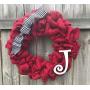 Red Burlap Wreath with Houndstooth Burlap Bow * Front Door Wreath * Monogram Wreath * Wedding Decoration * Shower Gift * Door Decor * Door Hanger