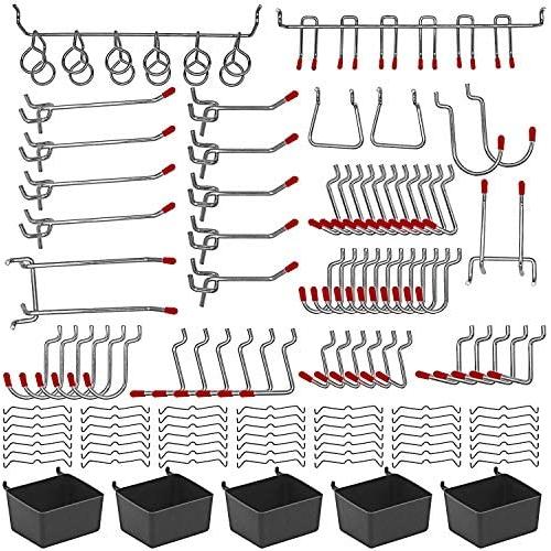 114 pcs Pegboard Hooks Assortment with Metal Hooks Sets, Pegboard Bins, Peg Locks for Organizing Storage System Tools