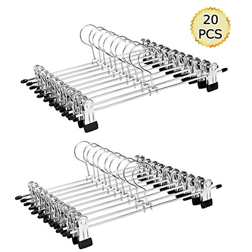 ID MAX Clothes Hangers Adjustable Heavy Duty Hangers with Non-Slip Clips Pants Hangers Stainless Steel Skirt Coat Suit Hangers Stackable Coat Hangers Clothes Hook Space Saving (20 Pack)