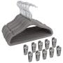 Corodo Velvet Hangers with Clips Grey, Baby Clothes Hangers Heavy Duty Non Slip, Kids Clothing Hangers Ultra Thin for Blouses, Dress, Pants, 30 Pack Pants Hangers with 20 Pack Velvet Hangers Clips