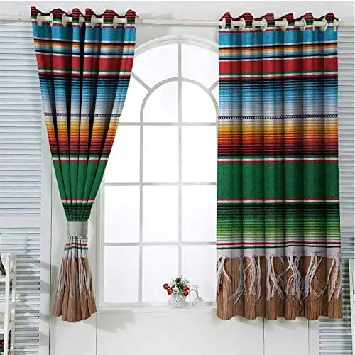 Jinguizi Mexican Kids Curtain Boho Serape Blanket with Horizontal Stripes and Lines Authentic Cultures Picture Light Curtain Multicolor 72 x 45 inch Jinguizi Mexican Kids Curtain Boho Serape Blanket with Horizontal Stripes and Lines Authentic Cultures Picture Light Curtain Multicolor 72 x 45 inch