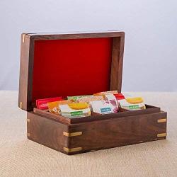 Wooden Tea Boxes Storage Chest Organizer Container Holder Rack With 9 Storage Compartments For Assorted Variety Of Tea Bags Loose Tea Spices & Herbs Natural Eco Friendly Vintage Rustic Decorative Box