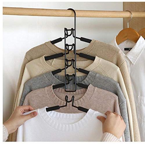 4pcs Multi-Layer Anti-Slip Clothes Hangers Save Space, 5 in 1 Metal Laundry Rack for Shirt Sweater Suit Dress Coat