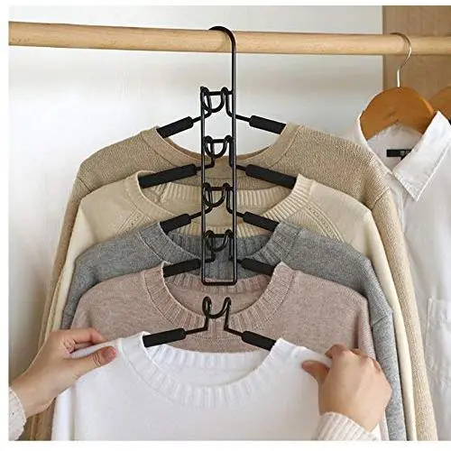 4pcs Multi-Layer Anti-Slip Clothes Hangers Save Space, 5 in 1 Metal Laundry Rack for Shirt Sweater Suit Dress Coat 4pcs Multi-Layer Anti-Slip Clothes Hangers Save Space, 5 in 1 Metal Laundry Rack for Shirt Sweater Suit Dress Coat