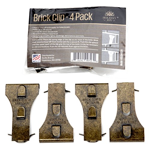 Holiday Joy - 4 Metal Brick Clip Fastener Hooks - Holds Up to 25 Pounds - Fits Brick 2-1/8 inch to 2-1/2 inch in Height - Made in USA (4 Pack)