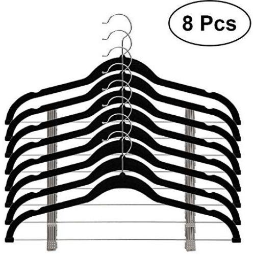 8pcs Velvet Clothes Hangers Premium Non-Slip Clothes Hangers with Clips for Dress Jackets Coats Clothes Pants