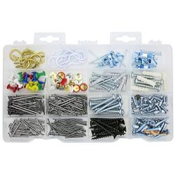 Qualihome Household Repair and Hanging Kit: Screws, Nails, Wall Anchors, Cup Hooks, Picture Hangers, Push Pins, and More