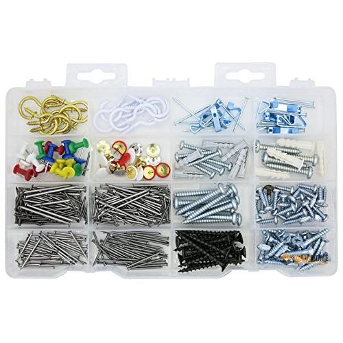 Qualihome Household Repair and Hanging Kit: Screws, Nails, Wall Anchors, Cup Hooks, Picture Hangers, Push Pins, and More