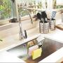 Bogeer Sponge and Brush Holder for Kitchen Sink Sink Caddy Organizer for Sponge, Brush and Dishcloth Sponge Holder Dishwashing Holder Drainer Rack Sponge Holder, Stainless Steel, Reusable Adhesive