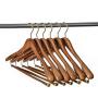 Amber Home Deluxe Curved Solid Wood Coat Hanger, Suit Hanger, Jacket Hanger with Anti-Rust Gold Hook with Sturdy Locking Bar, Smooth Finish, Small-Wide Shoulder,6 Pack (Matt Antique Brown)