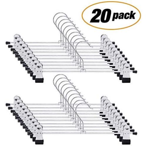 Layalacio 20 PCS IEOKE Pant Hangers Skirt Trousers Hangers with Clips Heavy Duty Ultra Thin Space Saving Metal Hangers for All Kinds of Clothes Pants