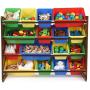 Tot Tutors Discover Collection Supersized Wood Toy Storage Organizer, Toddler, Espresso/Primary