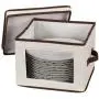 Household Essentials 536 Dinnerware Storage Boxes with Lid and Handles | Storage Bin for Dinner Plates | Natural Canvas with Brown Trim Household Essentials 536 Dinnerware Storage Boxes with Lid and Handles | Storage Bin for Dinner Plates | Natural Canvas with Brown Trim