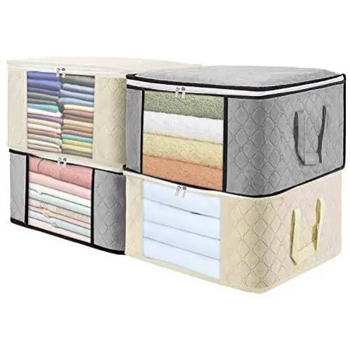 Clothes Storage Bag Organizers 4 Pack Large Capacity Clothing Containers Foldable Closet Organizers with Clear Window and Reinforced Carry Handles, Sturdy Zipper for Comforter Towels Blankets Bedding Clothes Storage Bag Organizers 4 Pack Large Capacity Clothing Containers Foldable Closet Organizers with Clear Window and Reinforced Carry Handles, Sturdy Zipper for Comforter Towels Blankets Bedding