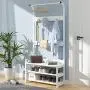 Freestanding Coat Rack, Shoe Bench, Clothes Rail,Wooden Modern Multi-Function Heavy-Duty Jacket,Clothes Storage Hanger with 4 Hooks,for Entryway Bedroom Office,White,Black Walnut Color,Wood Color Freestanding Coat Rack, Shoe Bench, Clothes Rail,Wooden Modern Multi-Function Heavy-Duty Jacket,Clothes Storage Hanger with 4 Hooks,for Entryway Bedroom Office,White,Black Walnut Color,Wood Color