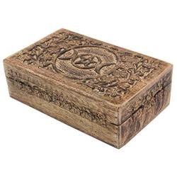 DharmaObjects Triple Moon Hand Carved Jewelry Trinket Keepsake Wooden Storage Boxes (Triple Moon, Large)