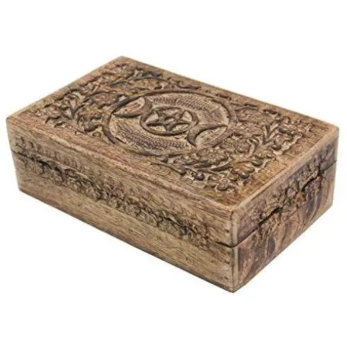DharmaObjects Triple Moon Hand Carved Jewelry Trinket Keepsake Wooden Storage Boxes (Triple Moon, Large)