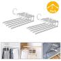 Uscharm Space-Saving Pants Rack, 5 in 1 Multi-Functional Pants Rack Foldable Trousers Pants Hanger Multi-Layer Closets Clothes Hangers Drying Rack Double Hooks (White/2 Pack)