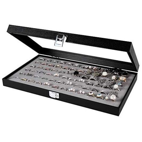 JackCubeDesign Jewelry Ring Display Organizer Storage Boxes Case Tray Holder with 72 Slot Ring Display(Black, Inside Gray Velvet, 14.7 x 8.3 x 1.97 inches)-:MK248C JackCubeDesign Jewelry Ring Display Organizer Storage Boxes Case Tray Holder with 72 Slot Ring Display(Black, Inside Gray Velvet, 14.7 x 8.3 x 1.97 inches)-:MK248C