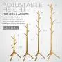 LENDRA Deluxe Wooden Coat Rack Tree ? 8 Hook Adjustable Height Hat, Jacket and Sweater Hanging Stand ? Easy Assembly ? Elegant Design for Home or Office Hall and Entryway