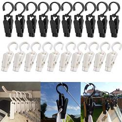 KABB Laundry Hooks Clip, 4.3 Inches Super Strong Plastic Swivel Hanging Curtain Clothes Pins, for Beach/Lounge Chairs - Keep Your Towel, Hangers from Blowing Away, White+Black