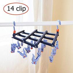 Laundry Drying Hanger Clothes Rack with 14 Clips Pins,Portable Clothesline Clothespins Hanger Set for Herb Socks, Towel, Underwear,Hat