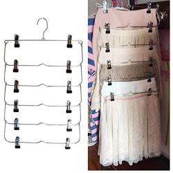 Clothes Hangers Multilayer Skirt Trouser Hanger for Pants Non Slip Metal Hanger Clips 2pcs Random Color with 12 Clips Clothing Storage Rack Holder