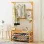 Cxjff Floor Standing Coat Rack Multifunction Bearing Hanger Clothes 10 Hooks Shoes Shelves Easy Install, Bamboo, 2 Sizes (Color : Wood Color, Size : 64x34x168cm)