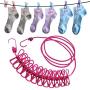 UrCool Portable Drying Washing Rope Clothesline Travel Home Style Outdoor Windproof Elastic Clothesline Hanger with 12 pcs Clips Hooks Clothes Pins Laundry Set