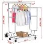 Hommoo Clothing Hanger Garment Rack Heavy Duty Steel Double Rod Adjustable Garment Rack Rolling Clothes Organizer Hanger on Wheels,Silver