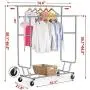 Hommoo Clothing Hanger Garment Rack Heavy Duty Steel Double Rod Adjustable Garment Rack Rolling Clothes Organizer Hanger on Wheels,Silver