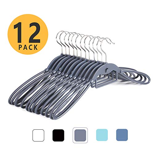 VISMOORE Portable Suit Hanger for Travel Luxury Design with Tie Holder and Reinforce Rotatable Hanger Wings Free Swivel to Different Shoulder Widths,Space Saving Clothes Hangers(Grey, Suit&Tie)