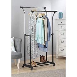 Whitmor Adjustable Double Garment Rack -Rolling Clothes Organizer - Chrome