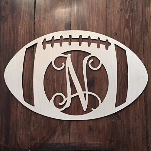 Unfinished Wood Football Monogram Hanger - Fall Football Monogram - Football Initial Wreath - Sports Wall Hanger - Football Wall Hanging