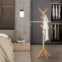 LANGRIA Free Standing Bamboo Tree-Shaped Display Coat Rack Stand with 4 Tiers 8 Hooks and Solid Feet for Clothes Scarves and Hats, Bamboo Natural Color