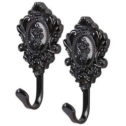 EleCharm 1Pair Curtain Drapery Holdbacks Clothes Hanger Rose Pattern Wall Hooks (Black)