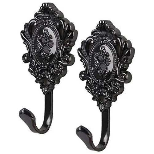 EleCharm 1Pair Curtain Drapery Holdbacks Clothes Hanger Rose Pattern Wall Hooks (Black) EleCharm 1Pair Curtain Drapery Holdbacks Clothes Hanger Rose Pattern Wall Hooks (Black)