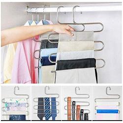 GQQG S-Type Pants Hangers Space Saving Multi Layer Trousers Skirt Hangers Slack Hanger, Magic Hanger Stainless Steel Heavy Duty Closet Clothes Hangers for Hanging Trousers Jeans Scarf Tie Clothes