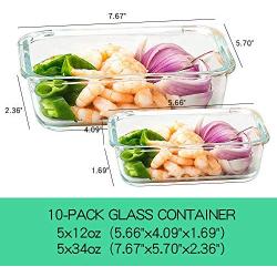 [10-Pack] Glass Food Storage Containers (A Set of Five Colors), Meal Prep Containers with Lids for Kitchen, Home Use - Airtight Glass Lunch Boxes