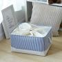 TheWarmHome Basket with Lids Storage Basket Dog Toy Basket Closet Basket Fabric Storage Basket Decorative Basket Rectangular Storage Bin Gift Basket Shoe Basket(Blue Strip,18.9L×15W×11.8H inch)