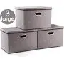 Prandom Large Collapsible Storage Bins with Lids [3-Pack] Linen Fabric Foldable Storage Boxes Organizer Containers Baskets Cube with Cover for Home Bedroom Closet Office Nursery (17.7x11.8x11.8)