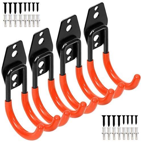 Wall Mount Double Hook,Heavy Duty Steel Garage Storage Utility Hooks with Anti-Slip Coating,Load Capacity 66 LB (4Pack Orange 2.8" Round J Hook)