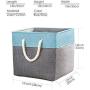 Prandom Large Foldable Cube Storage Baskets Bins 13x13 inch [3-Pack] Fabric Linen Collapsible Storage Bins Cubes Drawer with Cotton Handles Organizer for Shelf Toy Nursery Closet Bedroom(Gray/Blue)…