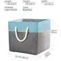 Prandom Large Foldable Cube Storage Baskets Bins 13x13 inch [3-Pack] Fabric Linen Collapsible Storage Bins Cubes Drawer with Cotton Handles Organizer for Shelf Toy Nursery Closet Bedroom(Gray/Blue)…