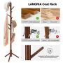 LANGRIA Rubber Wood Coat Rack Stand Hat Hanger Tree Holder, Clothes Organizer with Tripod Base for Hallway Entryway Room Home Office, for Jackets Hats Bags Umbrella (8 Hooks, Coffee Color)