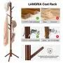 LANGRIA Rubber Wood Coat Rack Stand Hat Hanger Tree Holder, Clothes Organizer with Tripod Base for Hallway Entryway Room Home Office, for Jackets Hats Bags Umbrella (8 Hooks, Coffee Color)