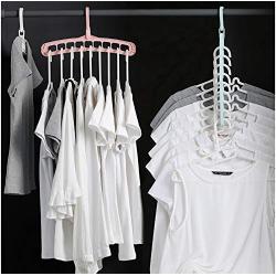 5pcs Random Color Multi-Function Folding Magic Hanger Nine-Hole Rotating Magic Clothes Hanger Wardrobe Drying Clothes Home Bedroom Storage Holder