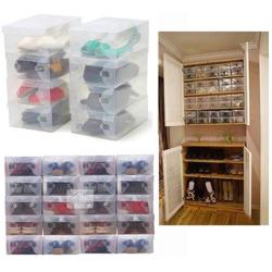 HongHong 10 x Clear Plastic Shoe Storage Transparent Stackable Foldable Tidy Organizer Box